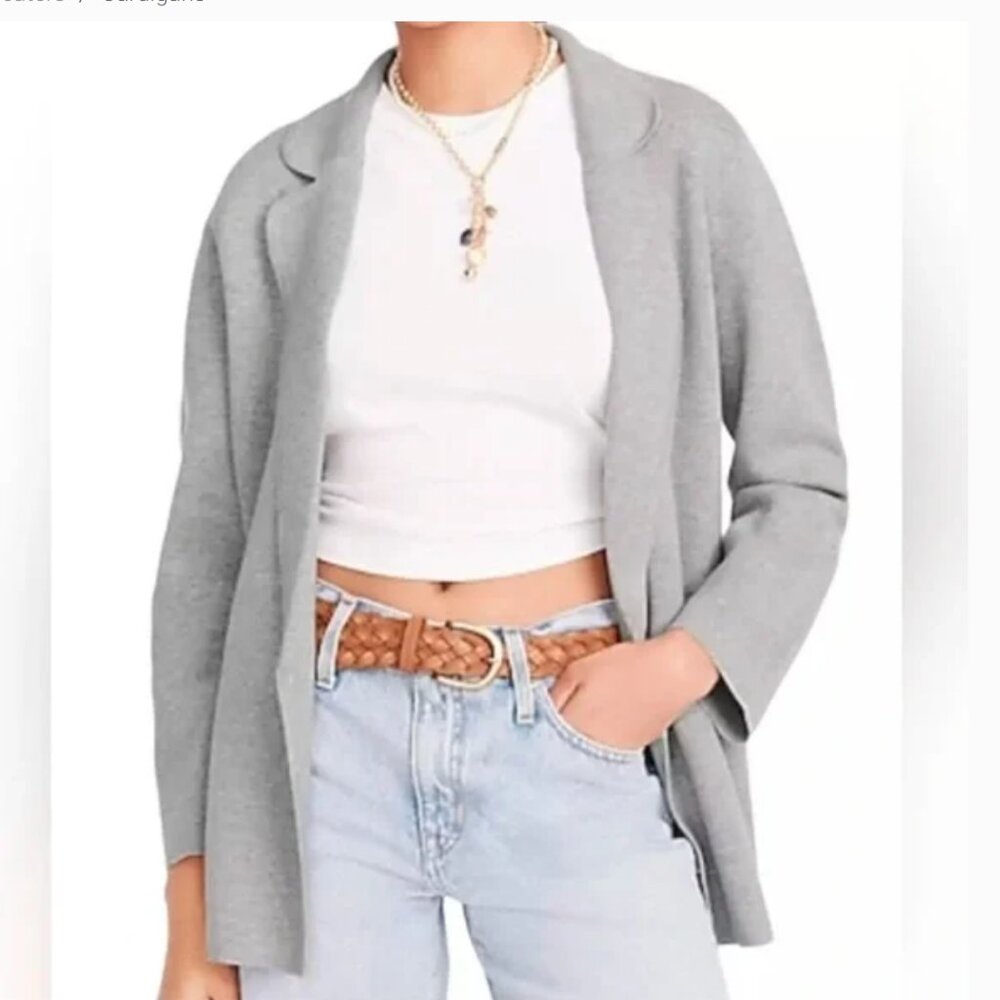 J Crew Eloise Open Sweater Blazer XS Heather Grey EUC Merino Wool Blend BA552